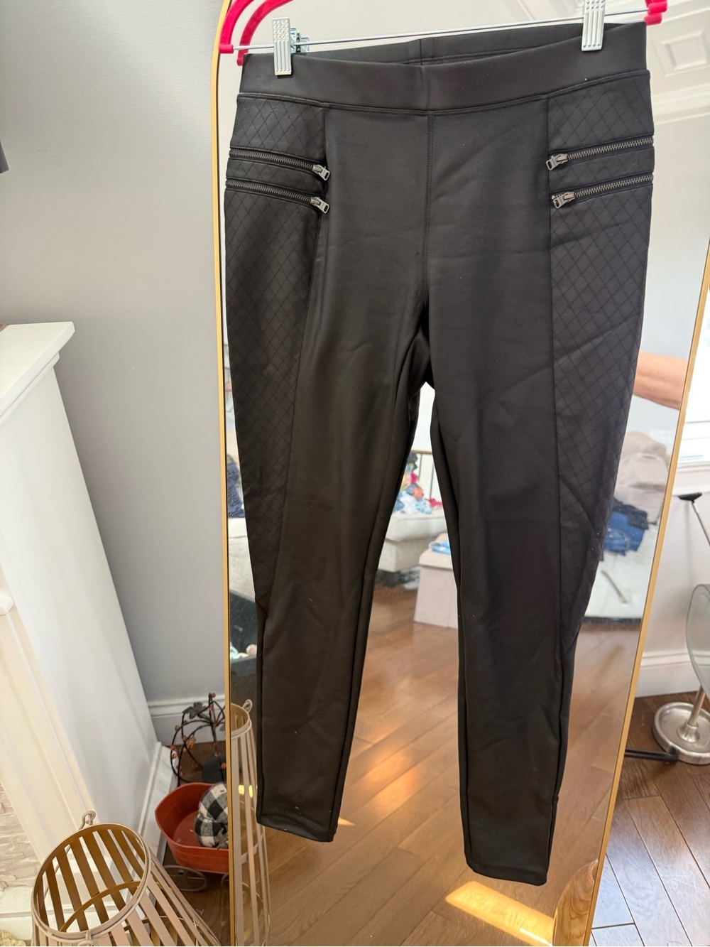 Express Black Quilted Skinny Pants with Zip Details Size medium